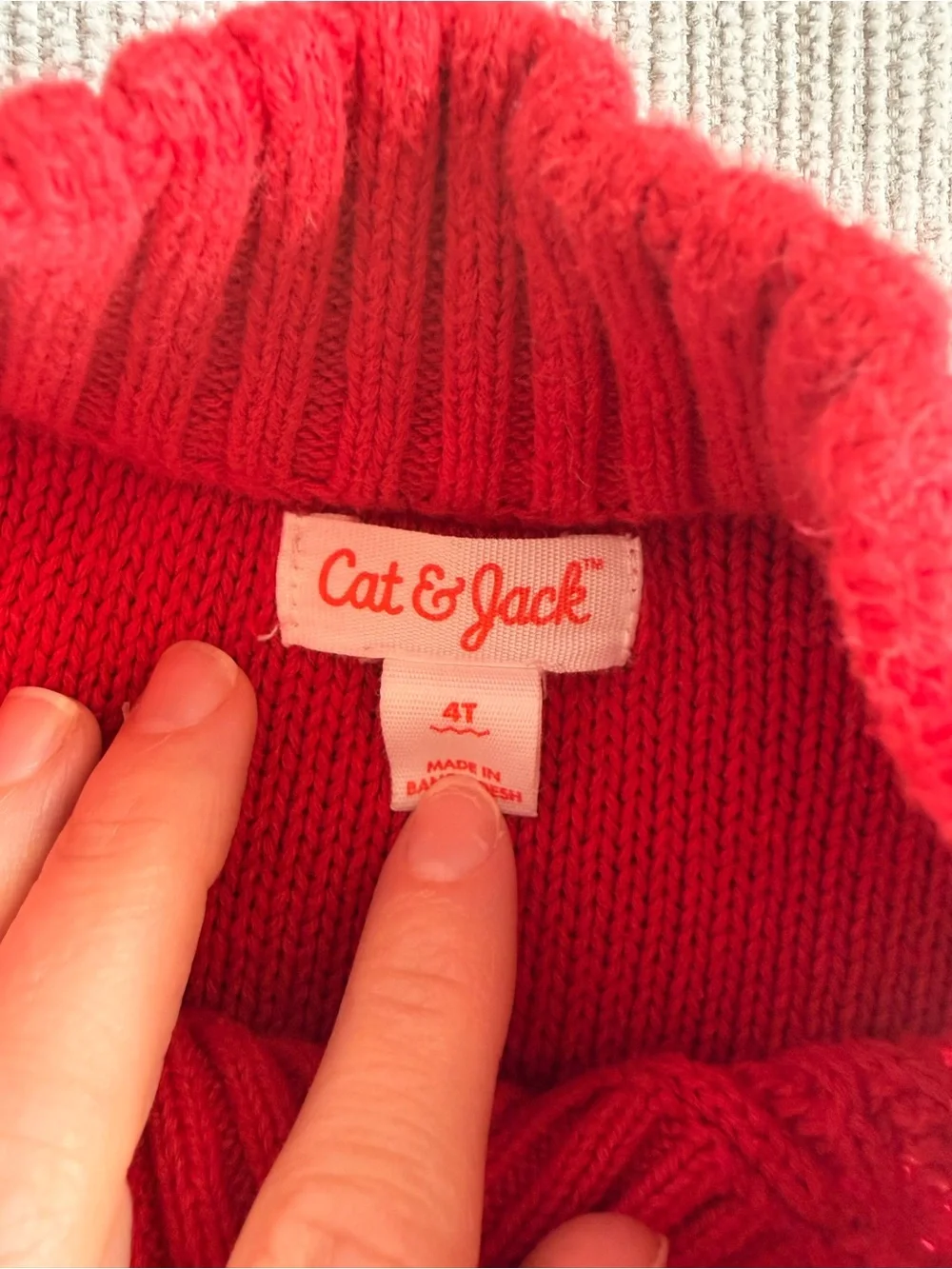 Cat & Jack Bright Red Cable-Knit Button Mock Neck Sweater 4T